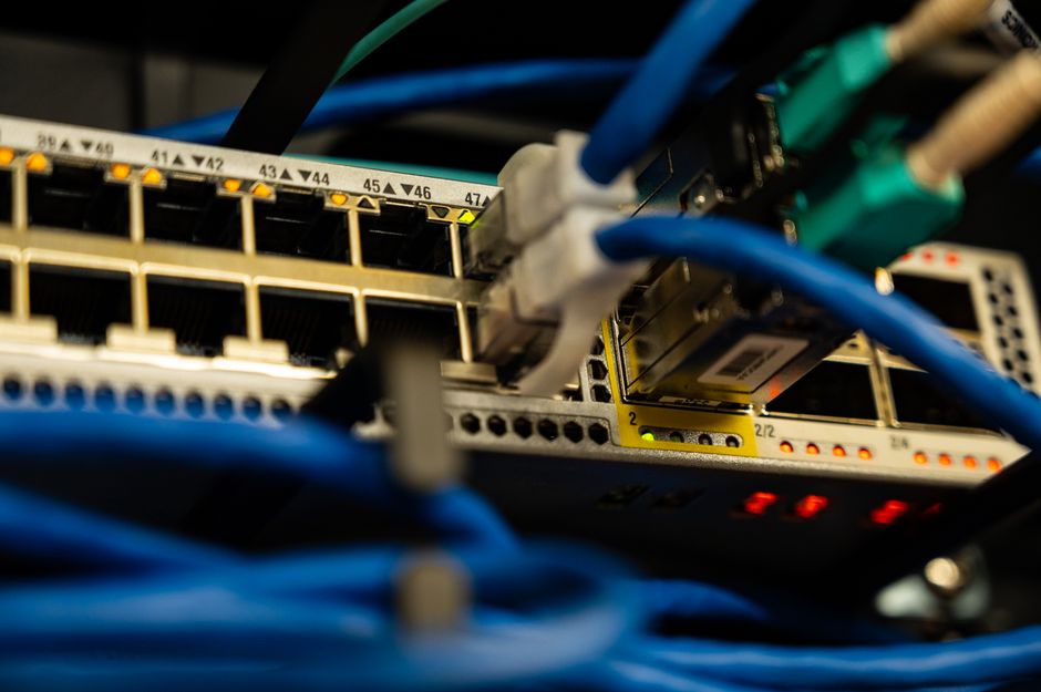Mrežni kabeli priključeni u switch, prikaz IT infrastrukture